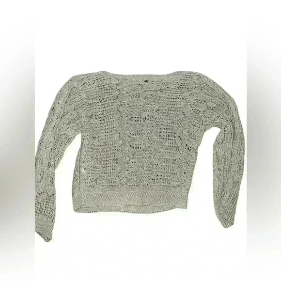 Zara Green Crochet Sweater Boho Size L Crew Neck Preppy Long Sleeve Comfy - Picture 2 of 5